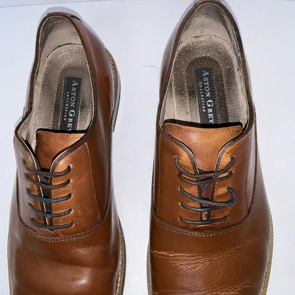 Aston Grey Dress Shoes Mens 10 Oxford Brown Leather Round Toe Lace‎ Up Casual